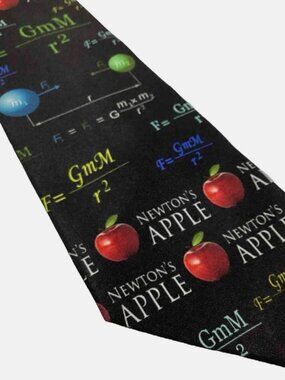 Newton's Apple Themed Men's Black Necktie with Red Apple Print